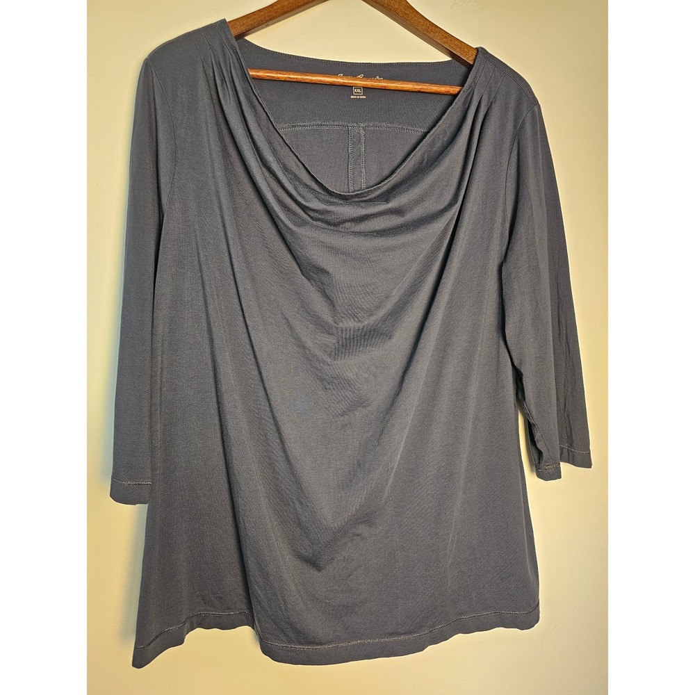Minimalist Eddie Bauer Cowl Neck Top Womens XXL Grey Pima Cotton 3/4 Sleeve